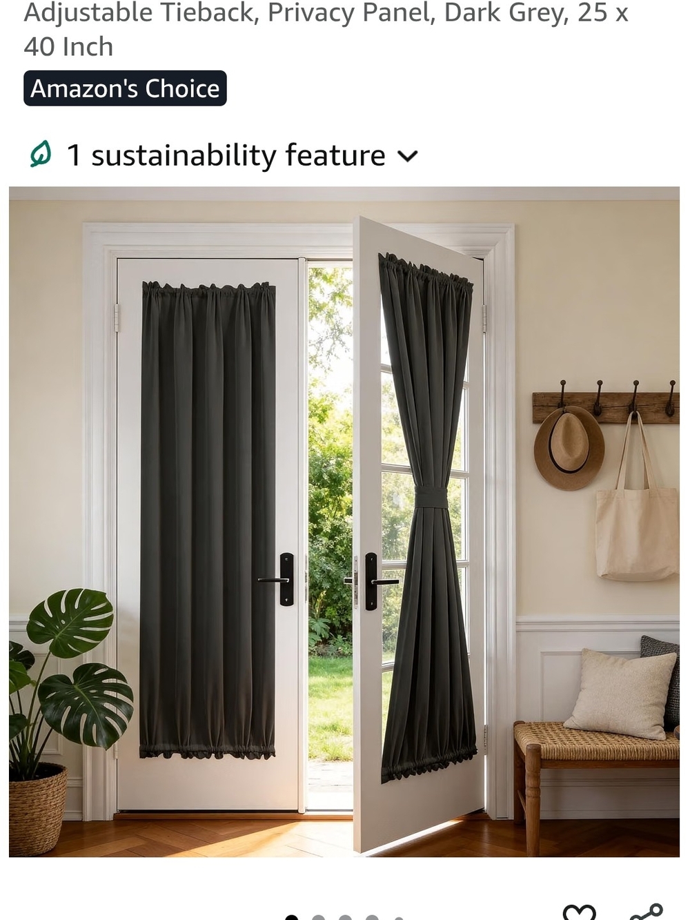Dark Gray Privacy Tieback Door Panel - Home Accents